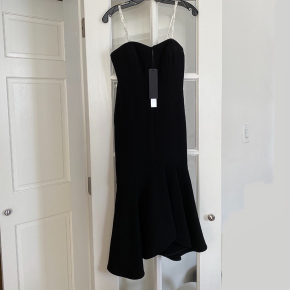 NWT - HALSTON Black Strapless Crepe Midi Flounce Dress - 0 - Picture 7 of 15